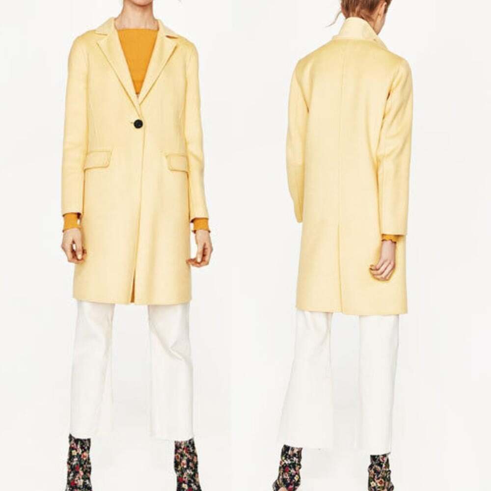 Zara Wool Blend Long Coat in Pale Yellow Size X-Small - NWT